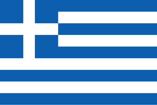 Flag of Greece with blue and white stripes and cross.