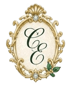 Elegant logo with gold ornate frame and green emerald leaves for Colombian Emerald.