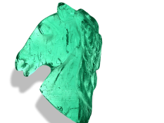 Deep green Colombian emerald with horse-head shape, VVS2 clarity, 1.98 carats.