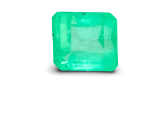 Bright green Colombian emerald cut gemstone for jewelry.